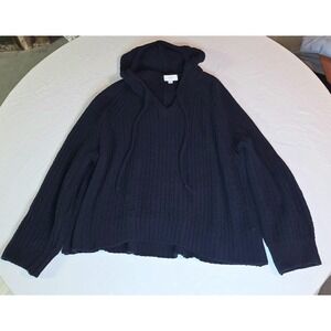 Women's Aerie Blue‎ open knit V-neck hooded sweater size Large